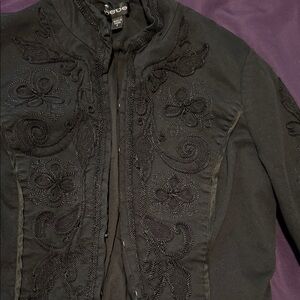 Bebe Elegant Black Floral Embroidered Blazer